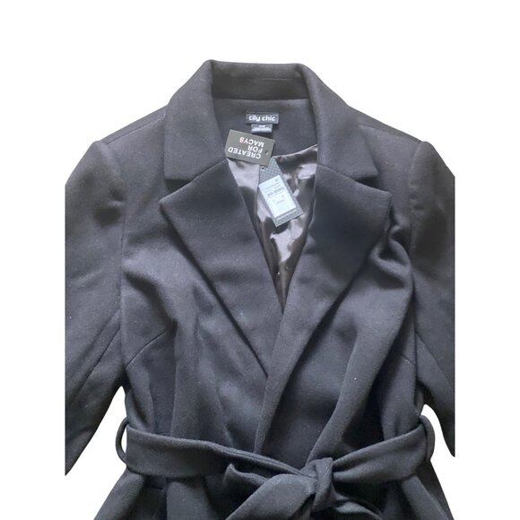 City Chic Black Coat Fluffe – Size 16 Faux Fur Cuff Belted Jacket NEW - Picture 12 of 16